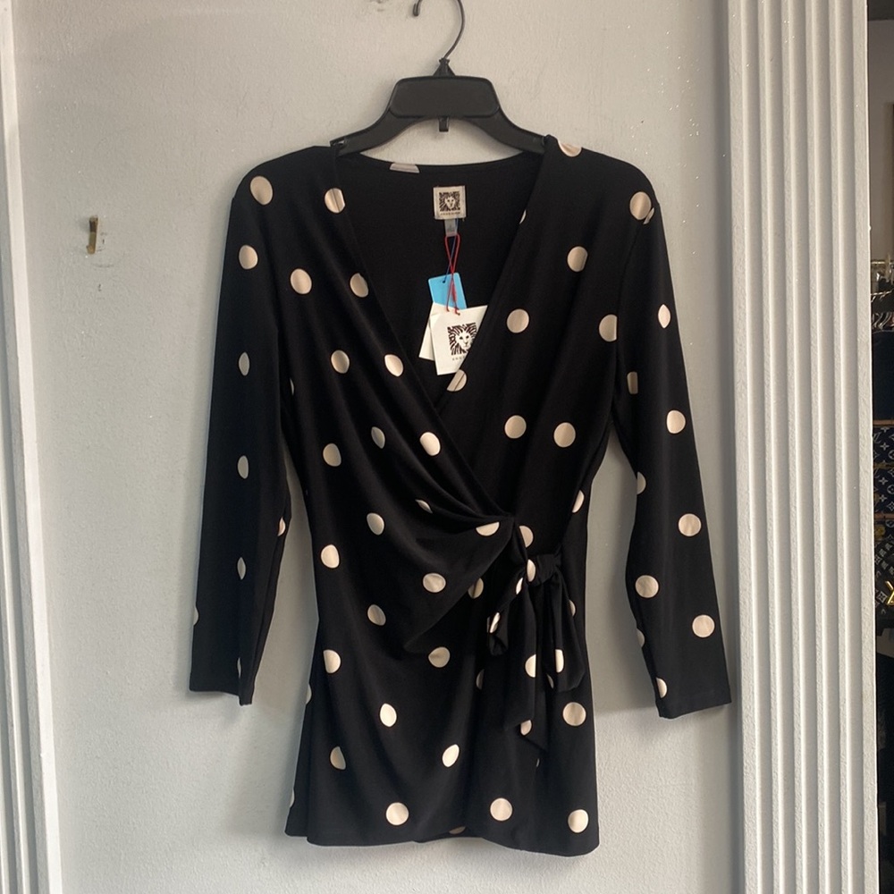 Anne Klein Polka Dot Wrap Top